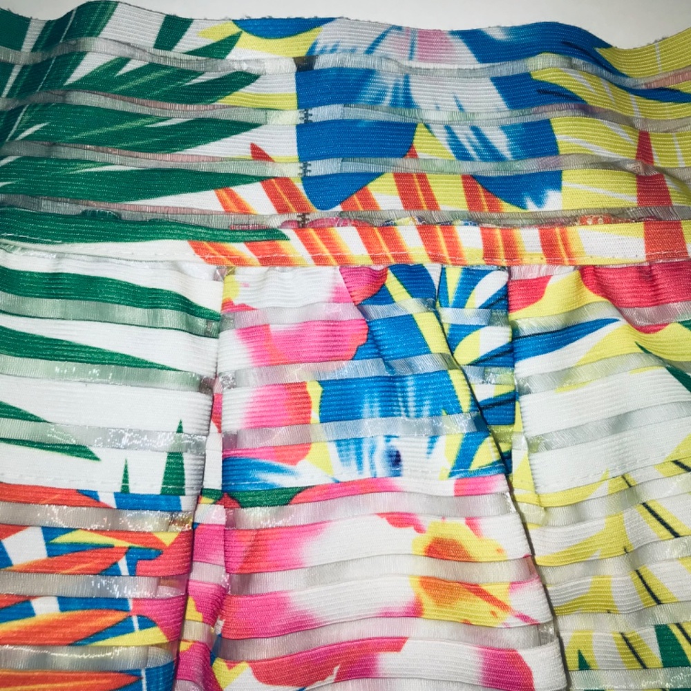 Neslay Designer Tropical A-Line Skirt Multi-Color Floral Pink Blue Green Small - Picture 3 of 12